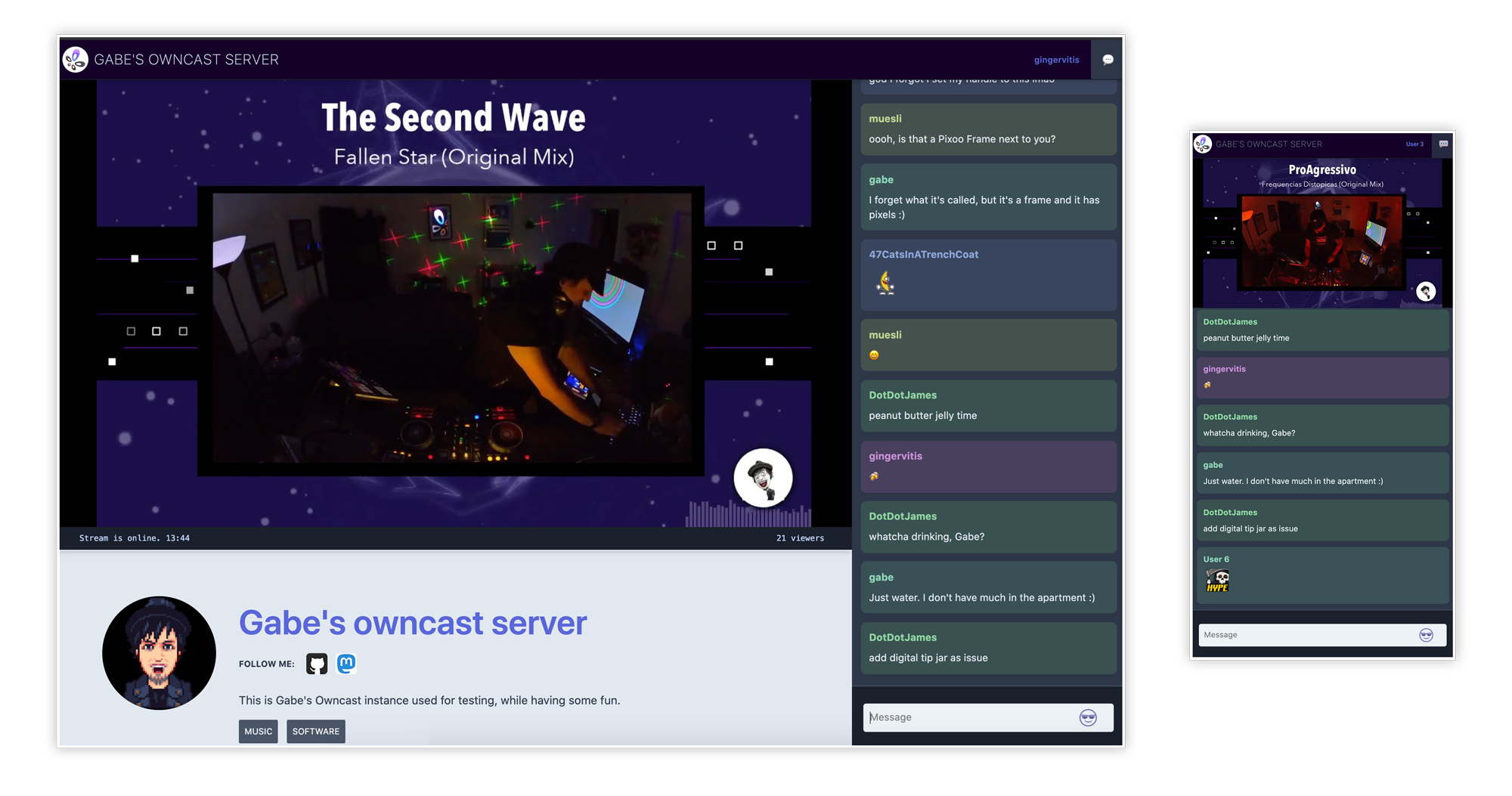 Owncast web interface in a browser
