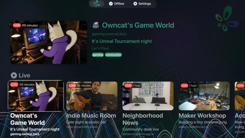 Owncasts app directory screen