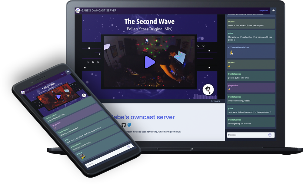 Owncast on desktop and mobile